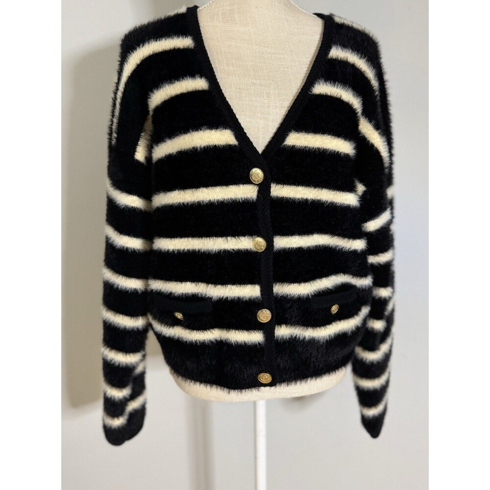 J.Crew Sweater Lady Jacket in Striped Brushed Yarn Size Small Quiet‎ Luxury